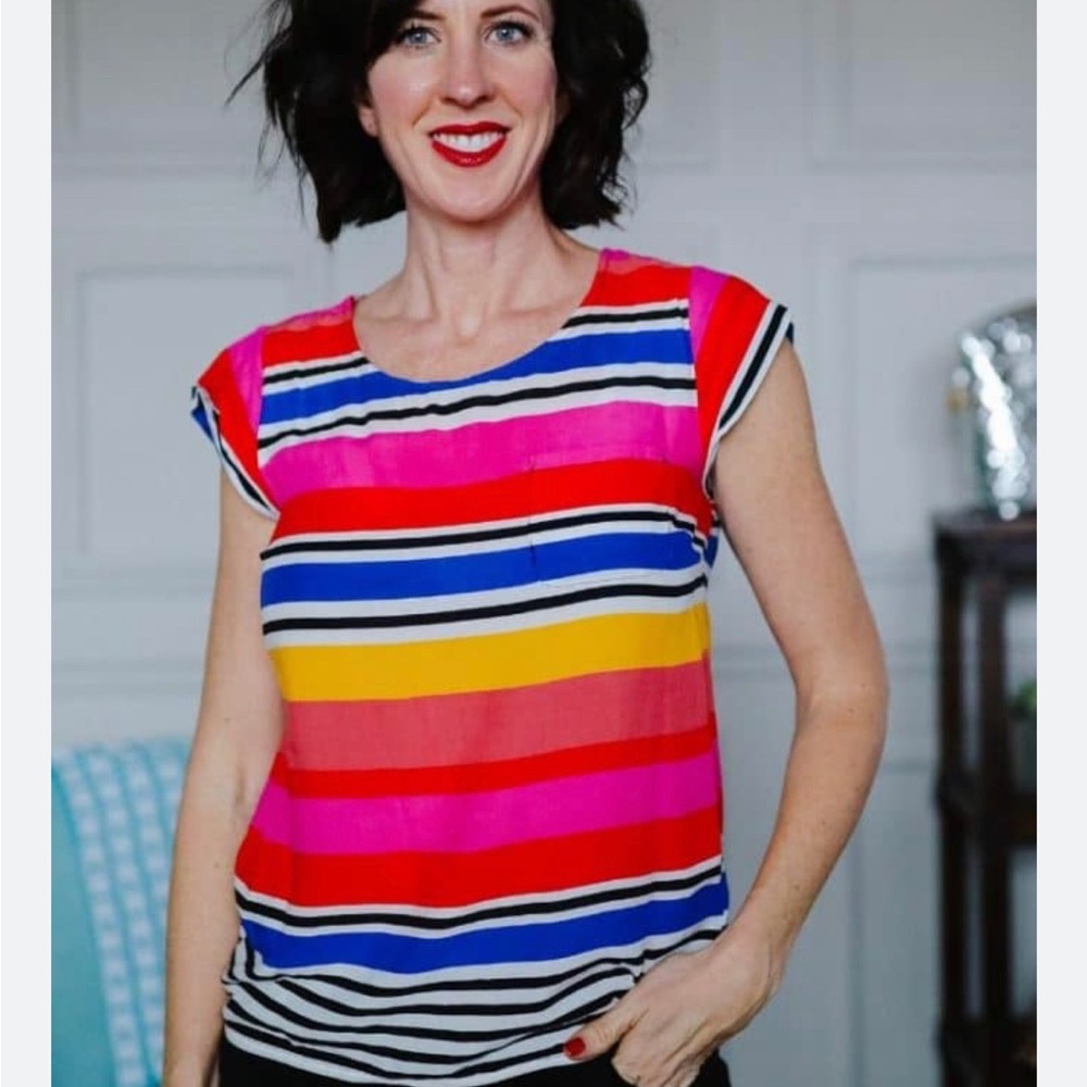 NWT Cynthia Rowley striped shirt sleeve blouse